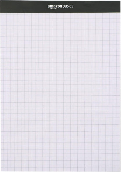 Amazon Basics Quad-Ruled Graph Paper Pad with Sturdy Back, Perforated, 8.5" x 11.75", White, 100 Sheets/Pad, 2-Pack