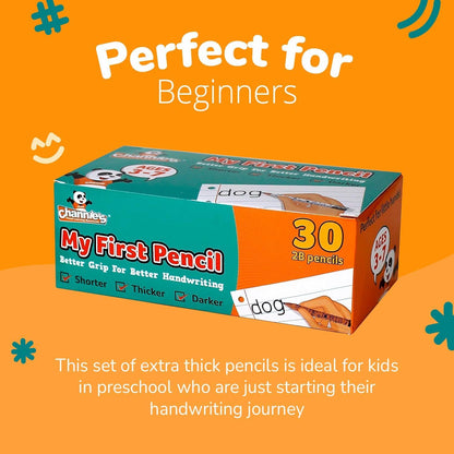 Channie's My First Pencil, Easy-to-Hold Jumbo Pencils for Preschoolers, Kindergarteners & 1st Graders, Brown Wooden 2B Fat Pencils for Kids Ages 3-7, 2 Pack (5 Each) + Sharpener