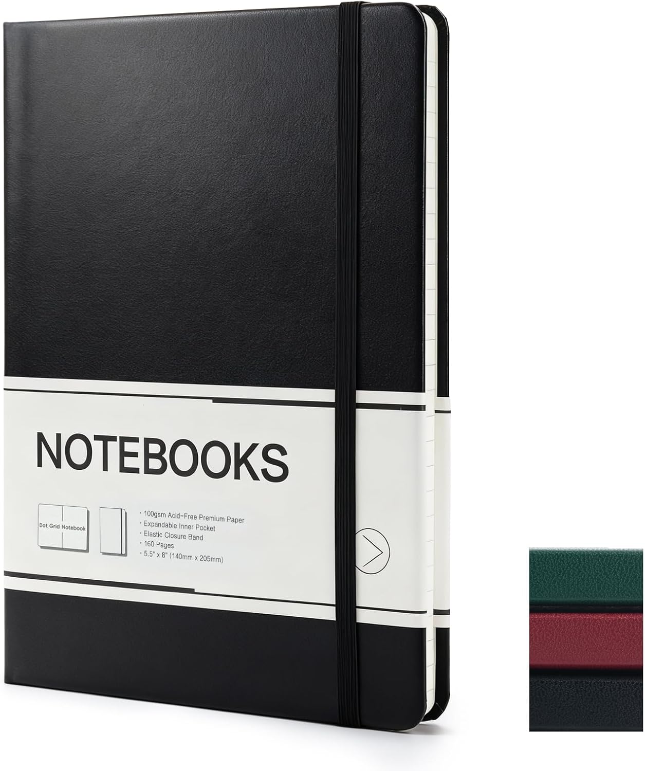 M&G Dotted Journal Notebook, 160 Pages, A5 Medium Size 5.6" x 8" for Men Women, 100GSM Thick College Ruled Paper Bullet Journal for Note Taking, Work & Office, Leather Hardcover, Green