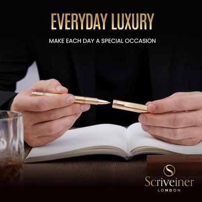 Scriveiner Black Rollerball EDC Luxury Pen, Stunning Pocket Pen with Chrome Finish, Cool Writing, Best Gift for Men & Women, German Schmidt Refill, Nice Present, Fancy Office Designer Set
