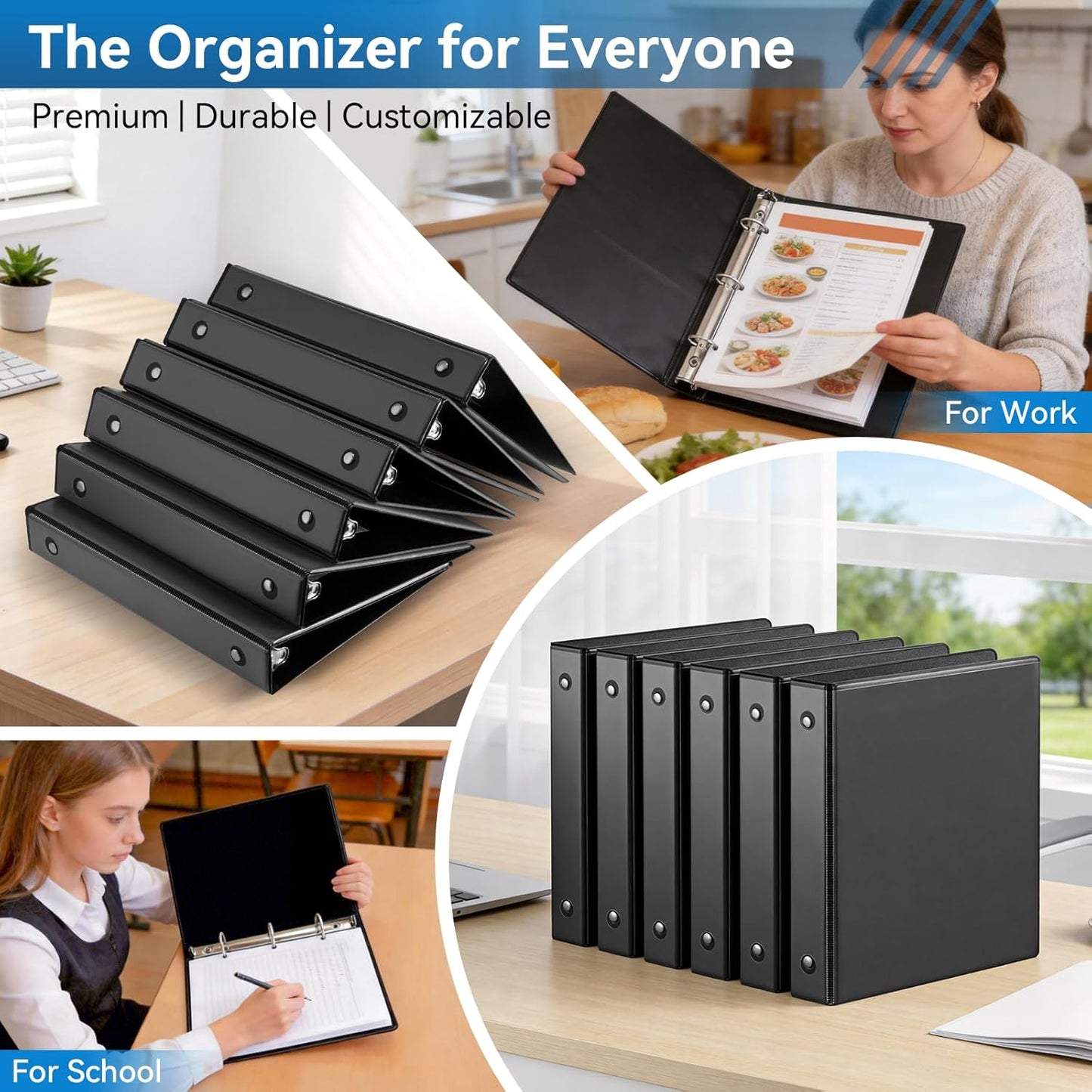 SUIN Mini 3 Ring Binder A5 Size 5.5"x8.5", 1" Round Ring 200 Sheet Capacity, Bulk 6 Pack White Binders for School Office