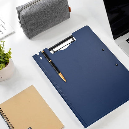 VANRA Clipboard Folder A4 File Cover Clipboards with Double Metal Clips, Plastic Foldable Binder Clipboard with Pen Holder for Office School Classroom (Black)
