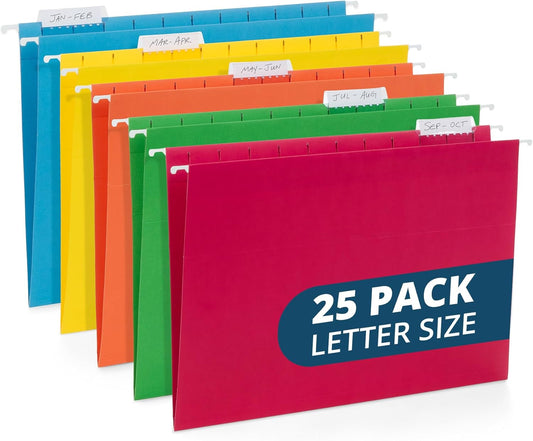 Blue Summit Supplies Hanging File Folders, 25 Reinforced Hang Folders, Designed for Home and Office Color Coded File Organization, Letter Size, Yellow, 25 Pack