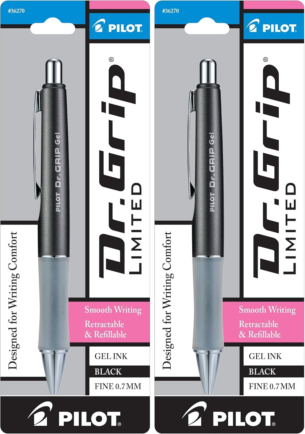 PILOT Dr. Grip Limited Refillable & Retractable Gel Pen, Fine Point, Black, Single Pen - Ideal for School, Journaling & Office Writing