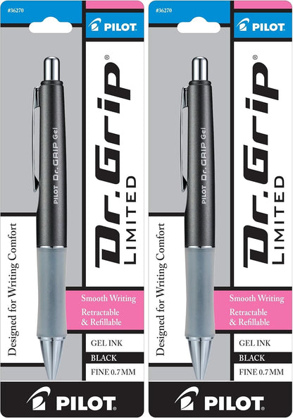PILOT Dr. Grip Limited Refillable & Retractable Gel Pen, Fine Point, Black, Single Pen - Ideal for School, Journaling & Office Writing