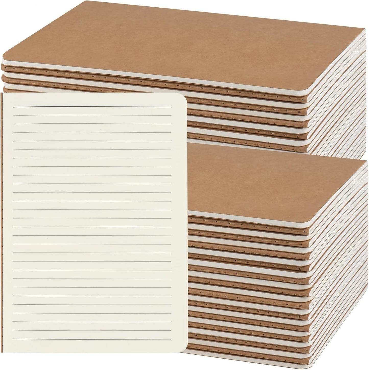 ZCZN 100 Pack A5 Kraft Notebooks Bulk, 8.15x5.5 Inches Lined Paper Journaling Notebooks, Notebooks for Work, Composition Notebooks for School, Journal Notebooks for Office, 60 Pages