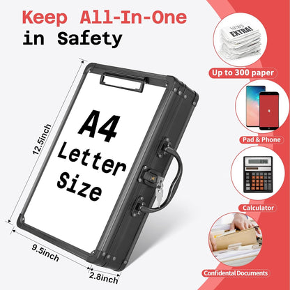 Sooez Key Lock Clipboard Storage Box, Heavy Duty Clipboard with Storage, Metal Locking with Handle, Lock Box Maximum Security - Holds Letter Size Paper, 12.6 x 9.6 inch