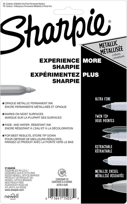 Sharpie Metallic Permanent Markers, Fine Point, Silver, 2 Count - For Black Paper or Dark Surfaces, Arts & Crafts, Posters