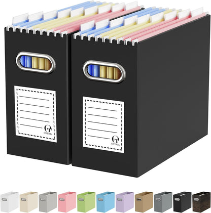 Oterri File Organizer Box, Portable Collapsible Cardboard File Folder Organizer with Handle for Letter Size Hanging Files, Document Storage Box for Home Office & Classroom (4 Packs, Black)