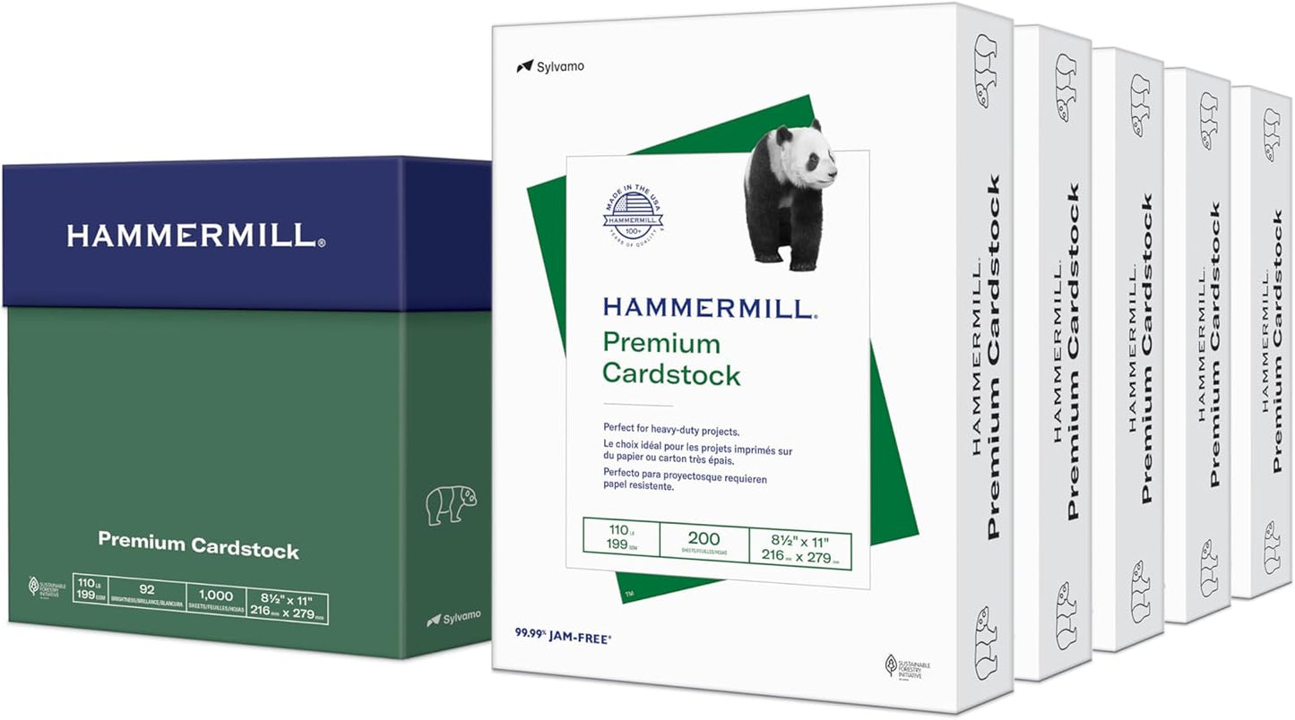 Hammermill White Cardstock, 110 lb, 8.5 x 11 White Cardstock - Thick Card Stock, Made in the USA, 168380C, 3 Pack (600 Sheets)