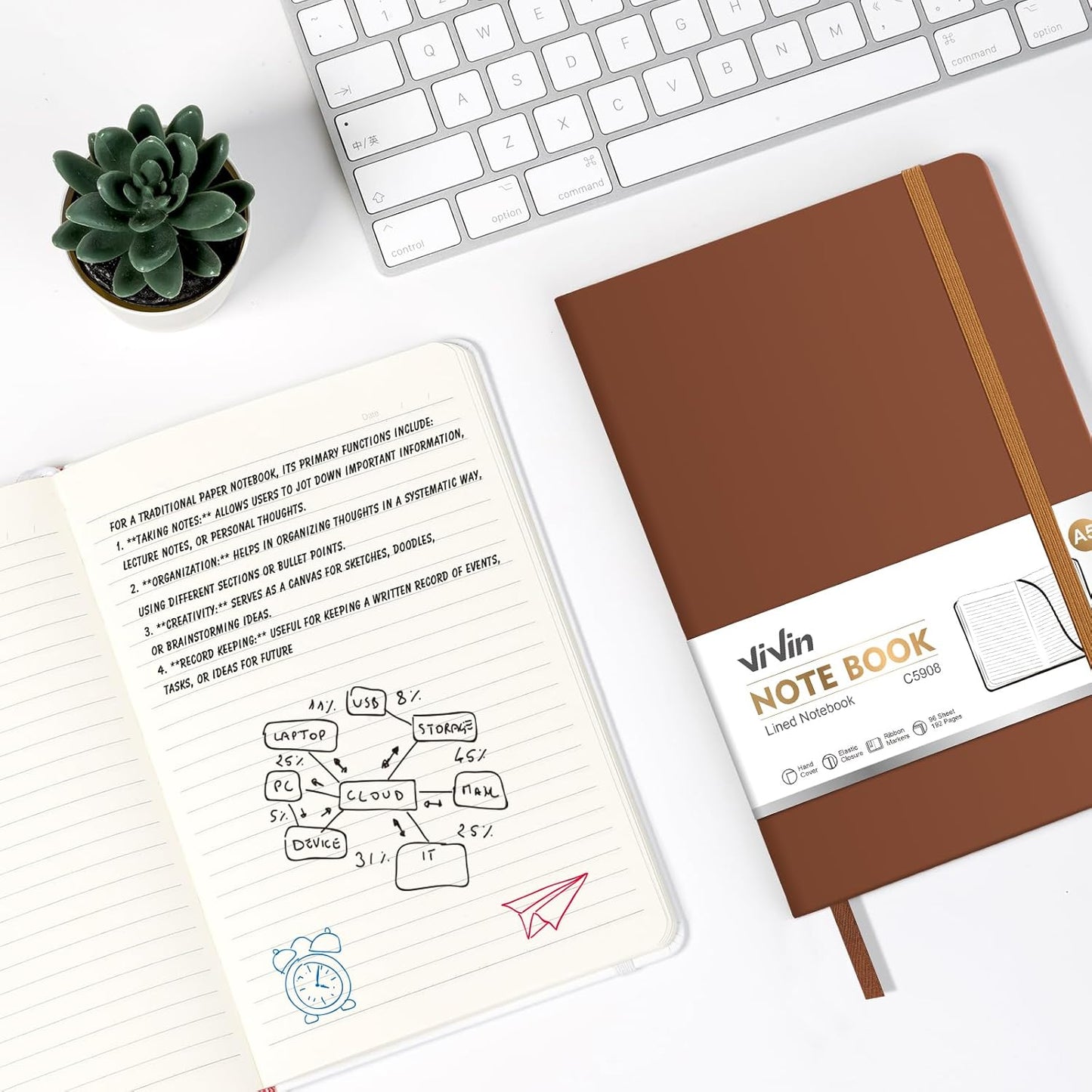 ViVin Lined Journal Notebooks for Work, 192 Pages, Medium 5.5 x 8.3 inch, College Ruled, A5 Hardcover Journaling Notebooks for Writing, 8 Pack Bulk,Black