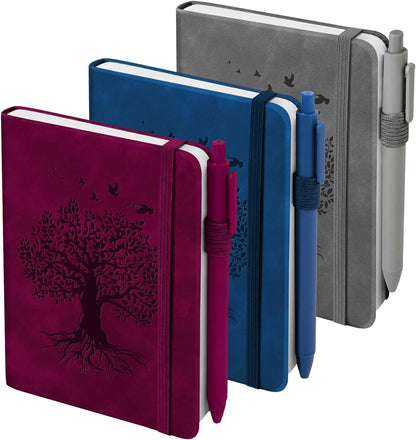 3 Pack Pocket Journaling Notebooks, A6 Small Notebook For Note Taking Journaling Notebooks Journals For Writing Mini Note Pads With Pen Holder 120 Pages 100 GSM Thick Paper(Nude, Brown, Forest Green)