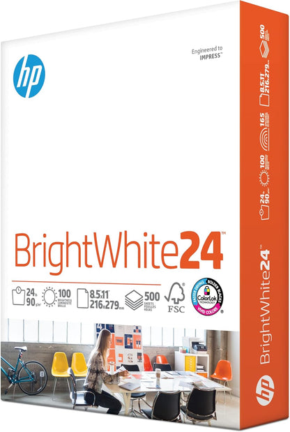 HP Paper Printer Paper 8.5x11 Office 20 lb 5 Ream Case 2500 Sheets 92 Bright Made in USA FSC Certified Copy Paper HP Compatible 112150C