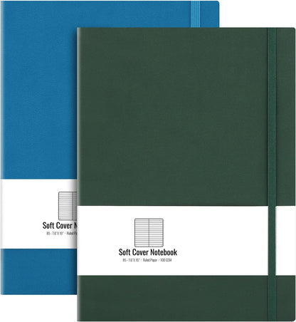 B5 College Ruled Notebook Softcover Journals(2-Pack)- AHGXG Large Composition Notebook 7.6 x 10 inch with Thick 100gsm Lined Paper, Total 408 Numbered Pages, Black Black