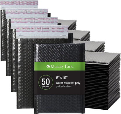 Quality Park Bubble Mailers, 6 x 9 Inch, White Poly Mailers, Padded Envelopes, Shipping Envelopes, Water Resistant, Self Seal, 50 Per Box (QUA85856), Plastic