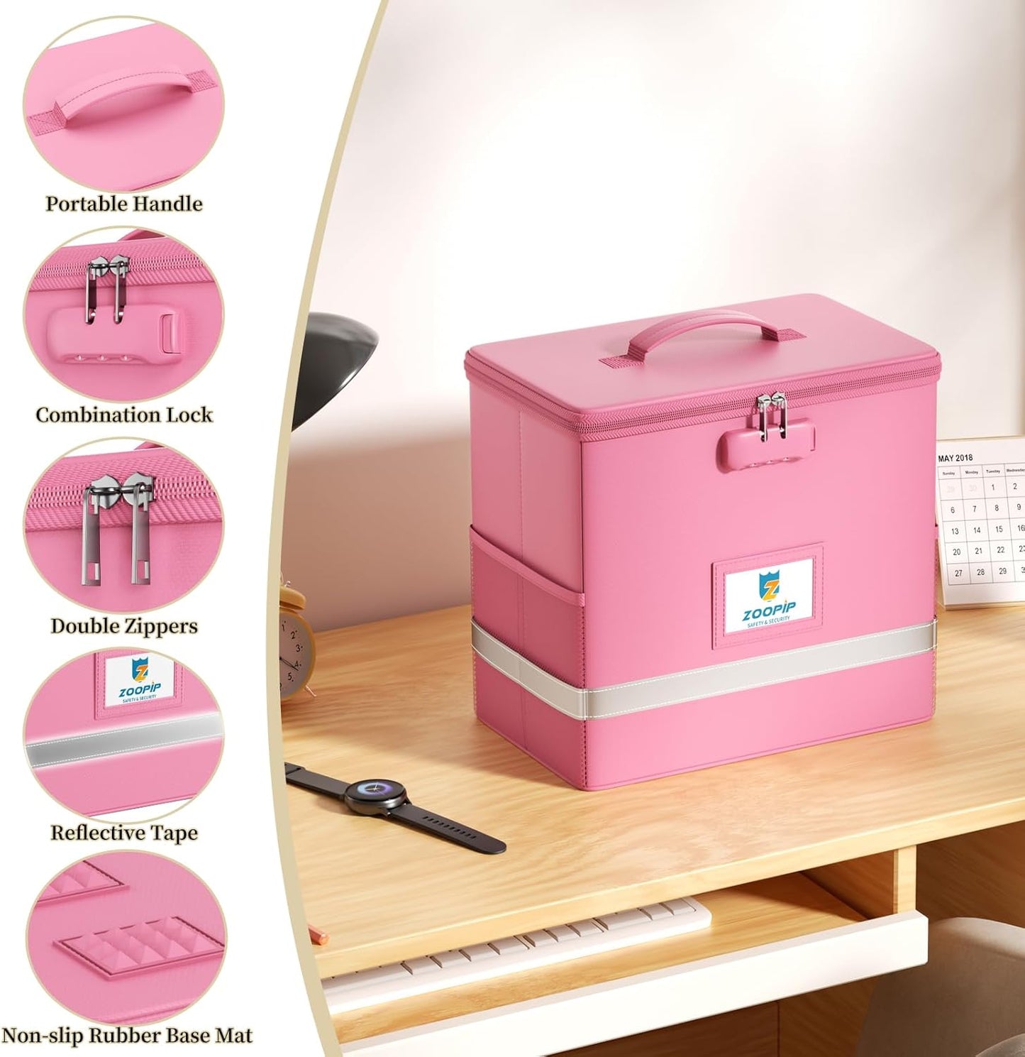Fireproof File Box with Lock, Document Box Storage Organizer, Suitable for Hanging File Folders in Letter Size, Collapsible File Box, Reflective Strip for Fast Find (12.2"*6"*10.2, Black)