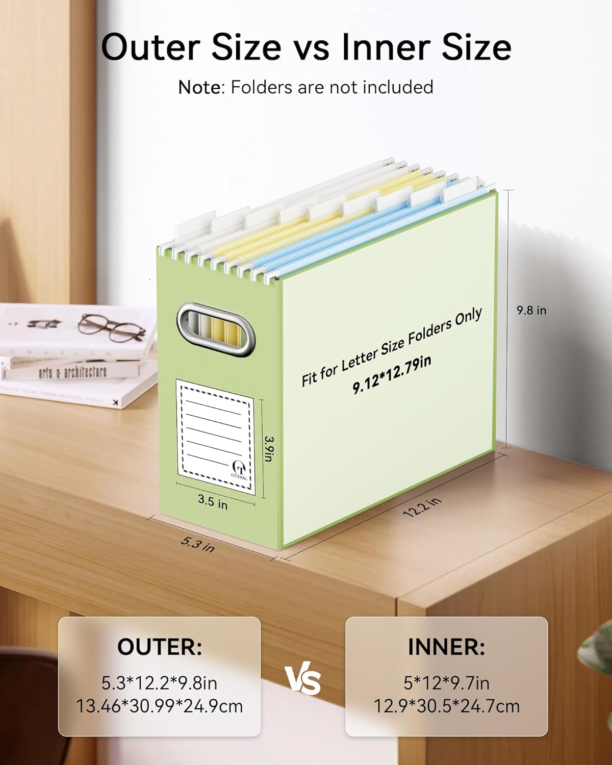 Oterri File Organizer Box, Portable Collapsible Cardboard File Folder Organizer with Handle for Letter Size Hanging Files, Document Storage Box for Home Office & Classroom (4 Packs, Black)