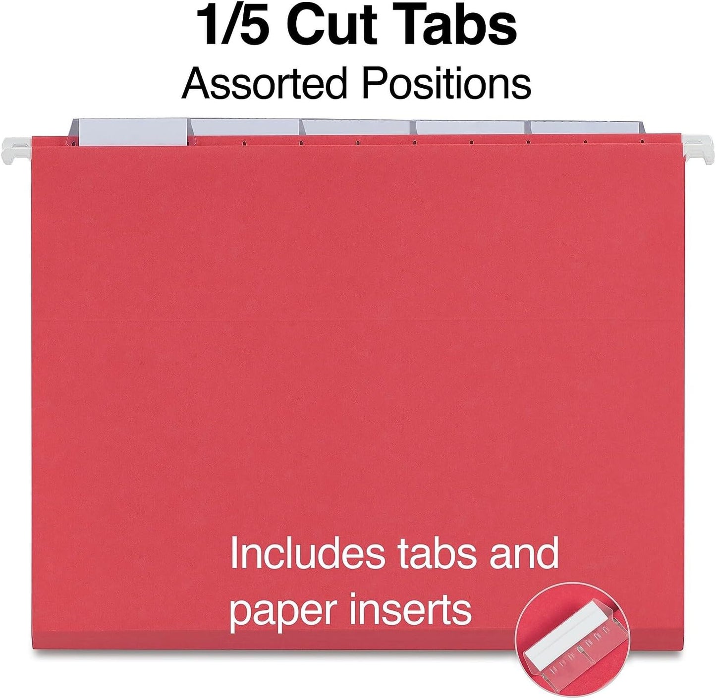 Staples Hanging File Folders, Letter Size, 5‑Tab, Red, Durable Filing Folders – 50/Carton