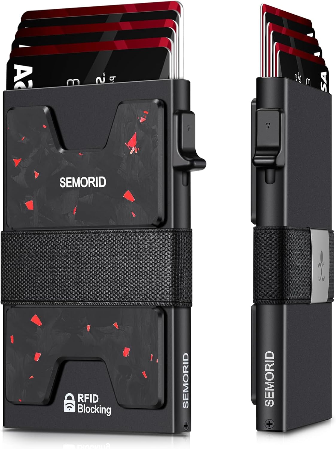 SEMORID Slim Aluminum Card Holder Wallet for Men, Durable Expandable Backplate, RFID Blocking Minimalist Metal Pop Up Wallet, Holds 12+ Cards Plus Cash (Black)
