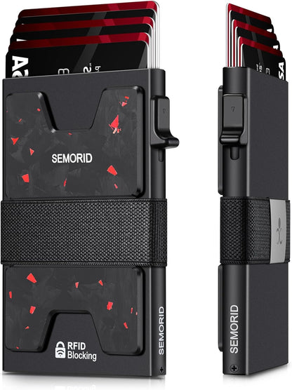 SEMORID Slim Aluminum Card Holder Wallet for Men, Durable Expandable Backplate, RFID Blocking Minimalist Metal Pop Up Wallet, Holds 12+ Cards Plus Cash (Black)