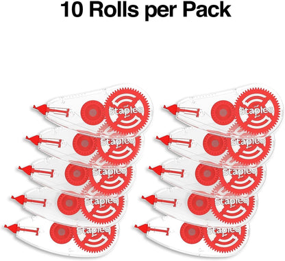 STAPLES Correction Tape, White, 10 Pack – Sidewinder Applicator for Instant, Precise Corrections