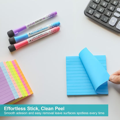 Lined Sticky Notes, 8 Pack Self-Stick Note Pads 4x6, Sticky Notes with Lines it, Strong Adhesive Post for Office & Home Planning, Bright