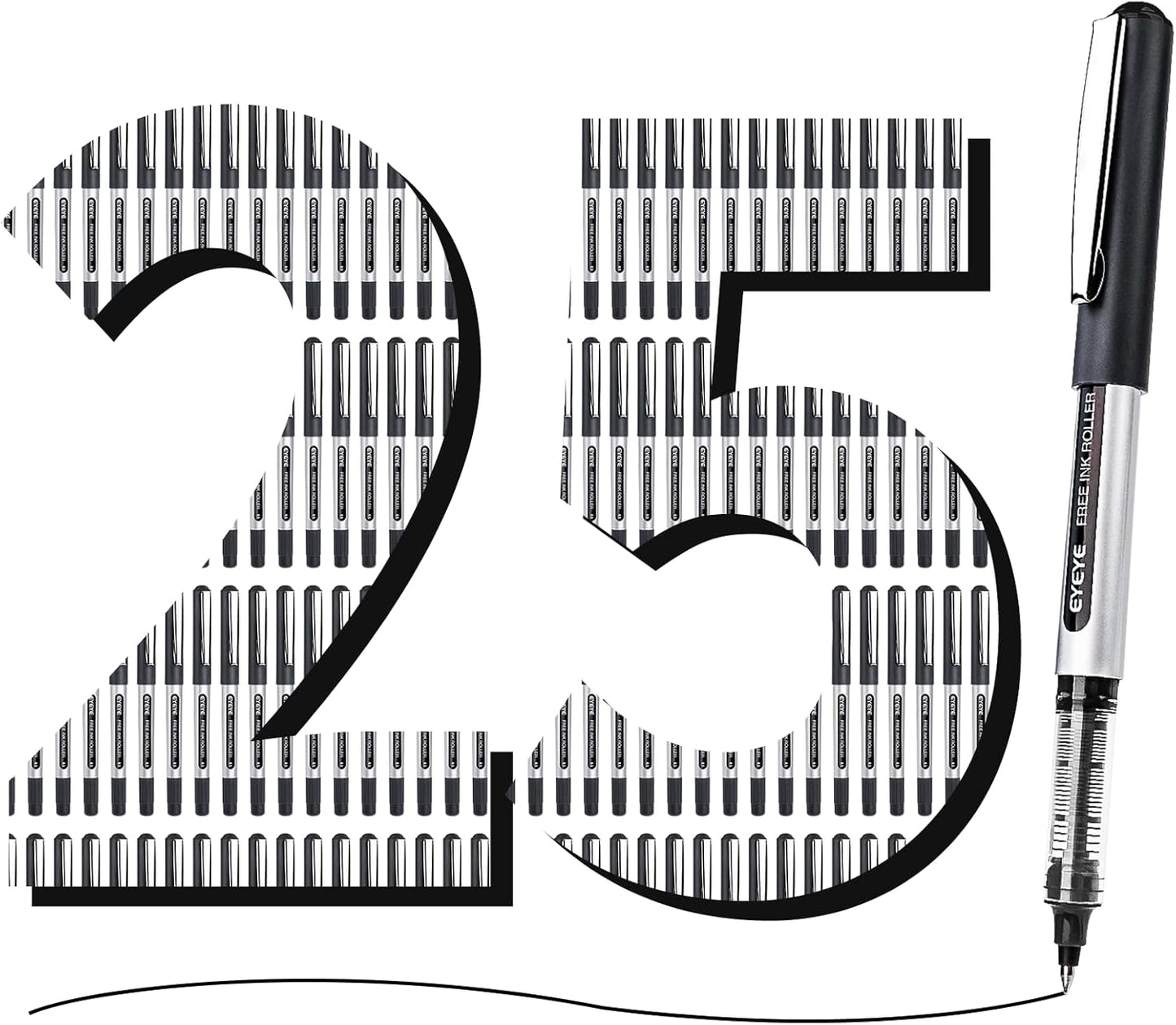 EYEYE 25 Pack 0.5mm Blue Rollerball Pens Extra Fine Point Quick Dry, Liquid Ink Pens Fine Point Smooth Writing Pen for Journaling, Note Taking, Office, School Supplies