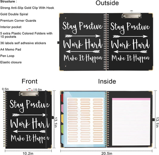Lateefah Clipboard with Storage, File Folders with Pockets, Nursing Clipboard with Label Stickers and Notepad, Spiral Clip Board with Pen Loop for School, Office Supplies