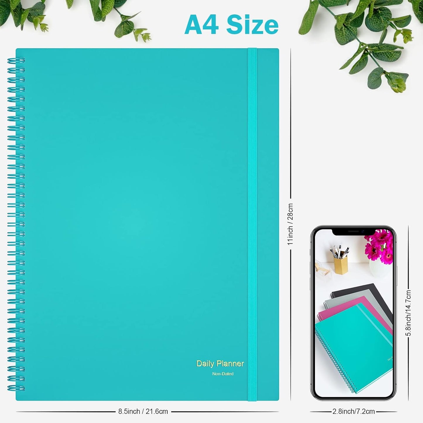 Daily Planner Undated, Asten To Do List Notebook Hourly Schedules Spiral Appointment Planner for Men and Women,PVC Hardcover,Elastic Closure, Inner Pocket 8.3" x 5.8" (Black)
