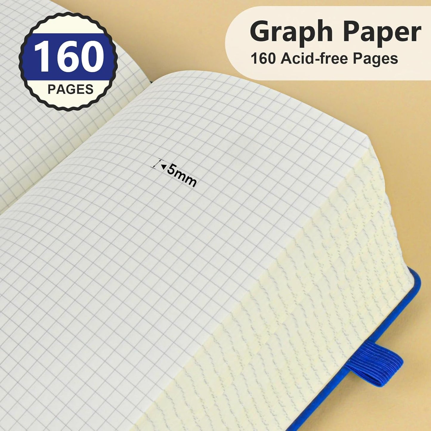 PERCUN Graph Paper Notebook, 160 Pages Grid Journal for women & men, A5 Hardcover Leather Graphing Notebook for School, Work, Travel, Note Taking 5.9”x8.5” (Black)