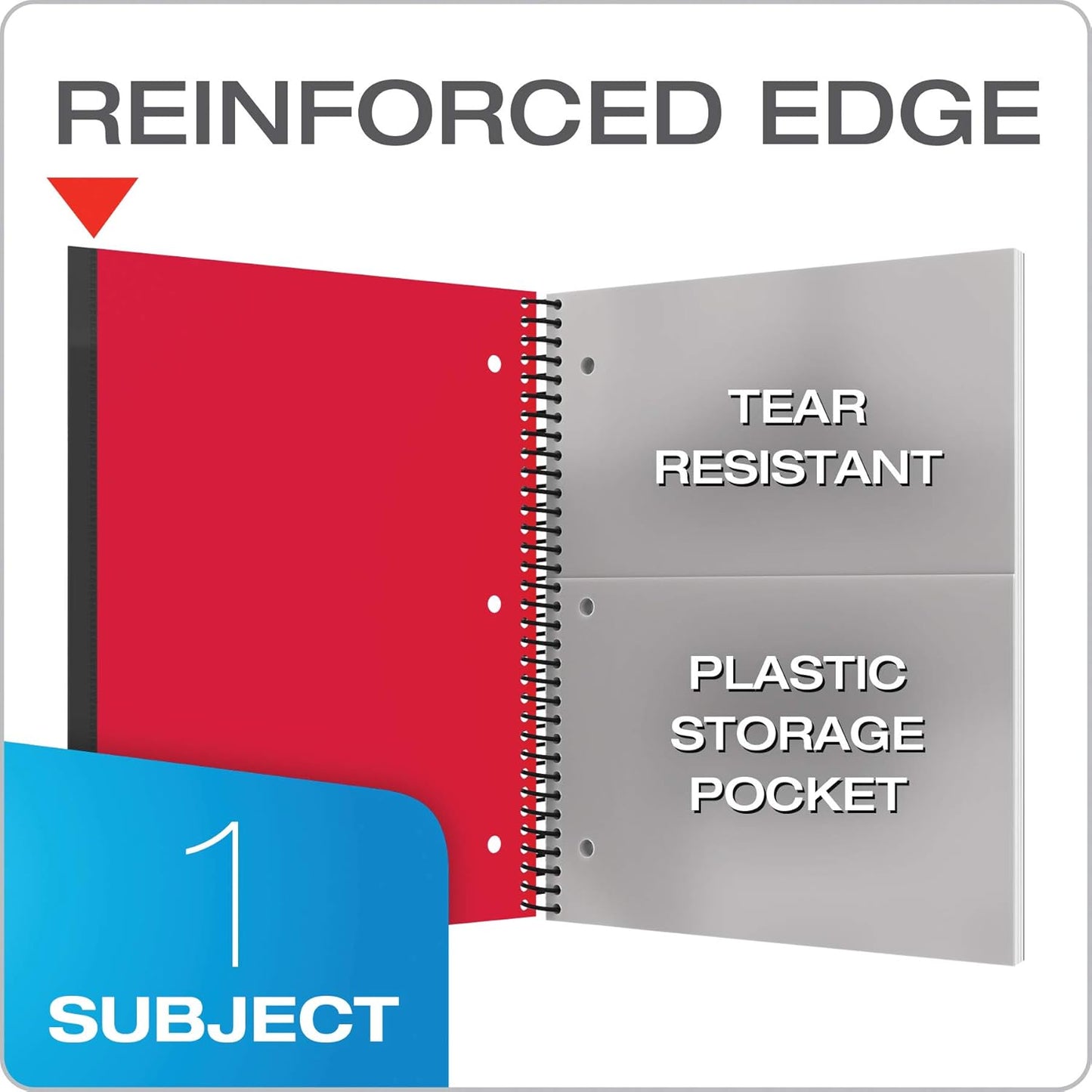 Oxford Spiral Notebook 3 Pack, 1 Subject, Wide Rule Journal, Durable Plastic Covers, 1 Pocket, 8.5 x 11 Inches, 100 Sheets, Red, Green, Blue (89802)