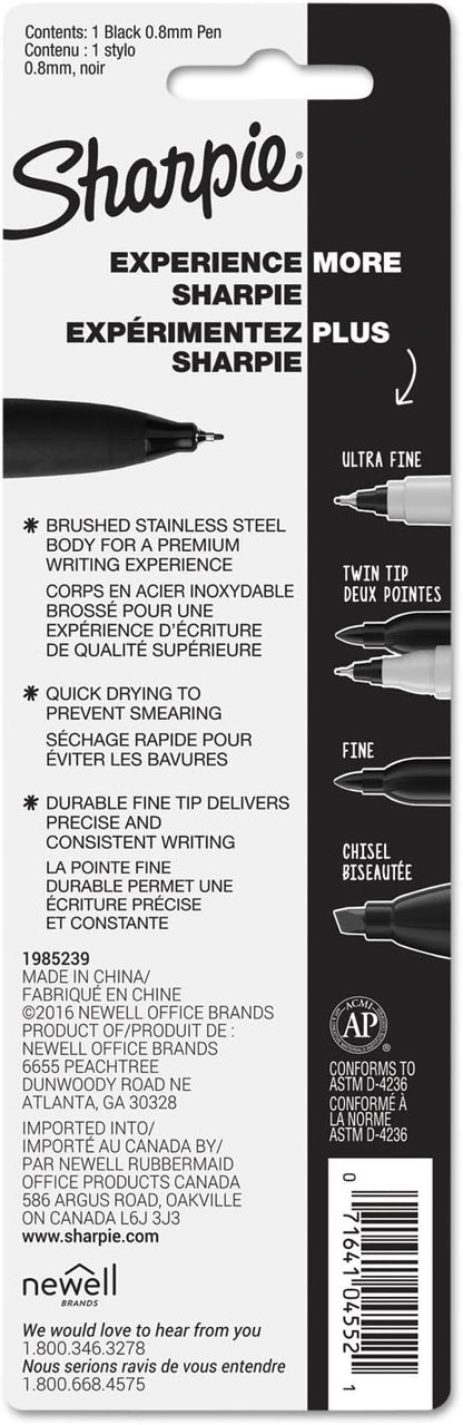 Sharpie Stainless Steel Grip Pen, Fine Point (0.8mm), Black, 1 Count