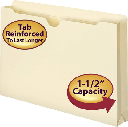 Smead File Jacket, Reinforced Straight-Cut Tab, 1-1/2" Expansion, Legal Size, Manila, 50 per Box (76540) (Pack of 1)