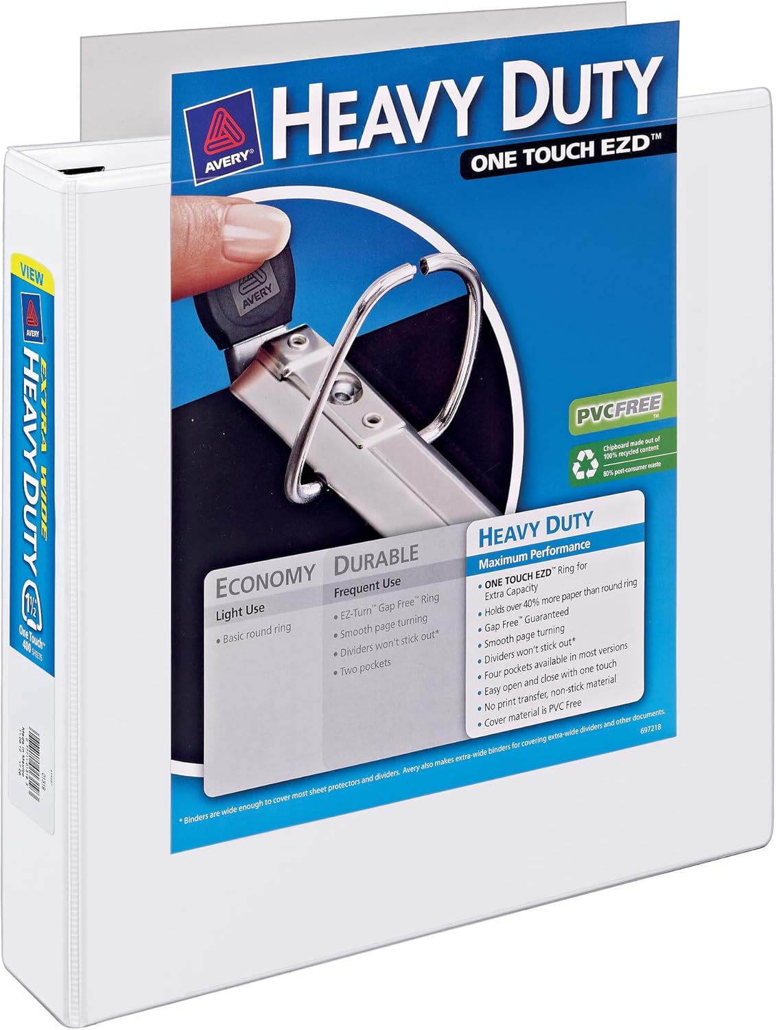 Avery Heavy-Duty View 3 Ring Binder, Extra Wide, 2" EZD Rings, 1 White Binder (01320)