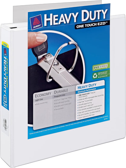 Avery Heavy-Duty View 3 Ring Binder, Extra Wide, 2" EZD Rings, 1 White Binder (01320)