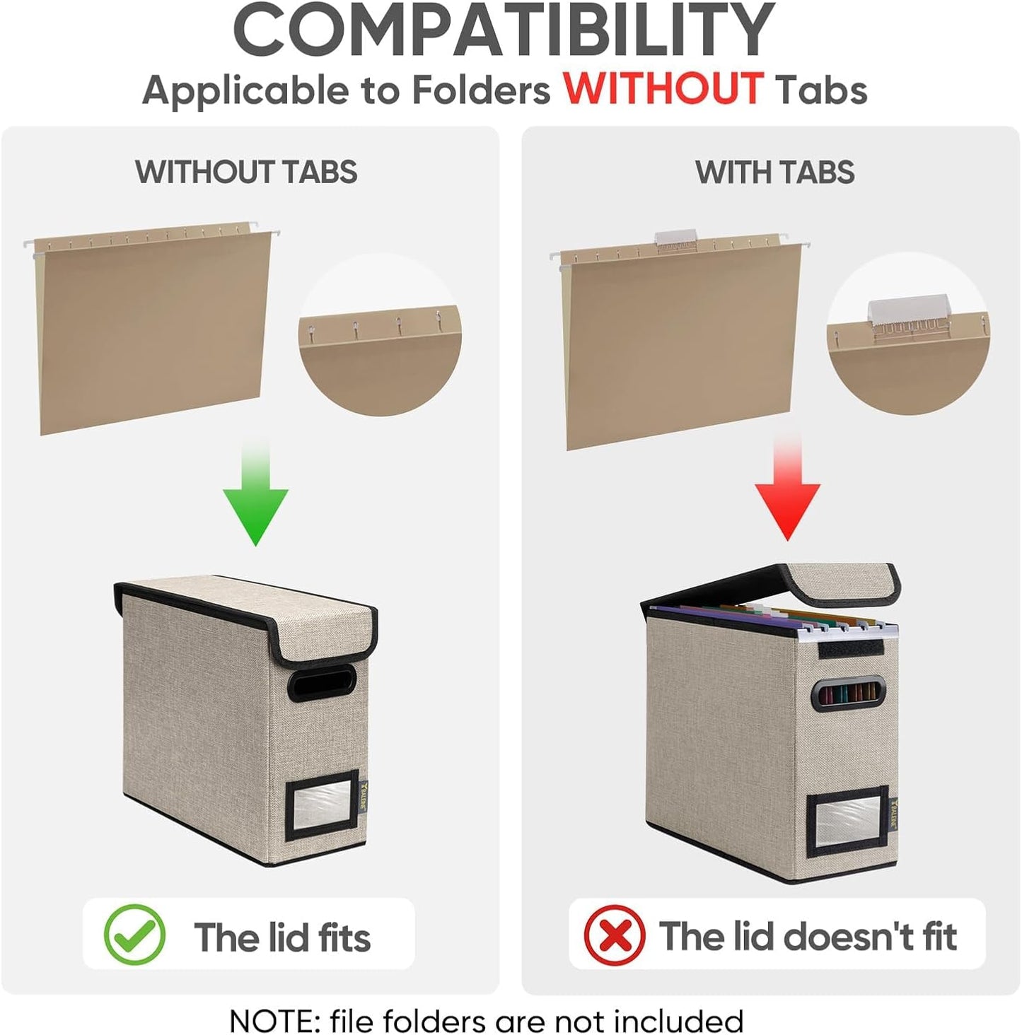 BALEINE File Organizer Box with Lid, Collapsible File Folder Organizer with Plastic Slide, Hanging File Folder Box for Office Document Storage (1 Pack, Black)