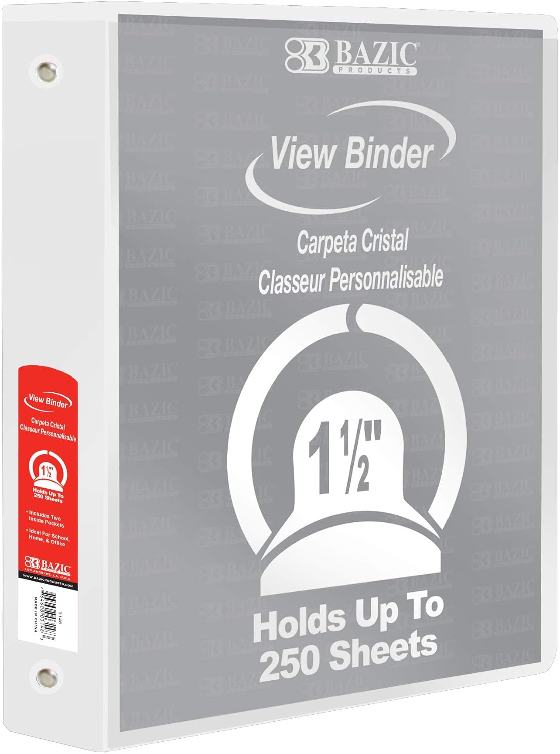 BAZIC Products 3 Ring Binder - Burgundy, Economy View Binder with Clear Overlay Cover and Round Rings, Organizer for School Office Home Use, 1.5-inch Capacity Holds 280 Sheets Paper, 1-Pack