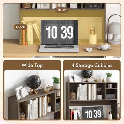 Tangkula Desktop Bookshelf, Countertop Storage Hutch with 5 Shelves for Computer Desk, Desk 3-Tier Display Rack, Multipurpose Wood Desktop Hutch Storage Organizer for Dorm Office Home