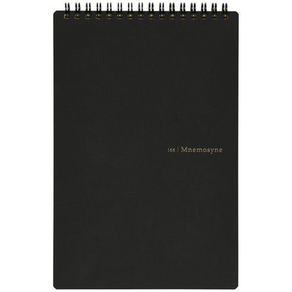 Maruman Mnemosyne Lined Notebook- Vertical A5, 5.83" x 8.27", 70 Sheets / 140 Pages, 7mm College Ruled With Center Line Journal, Perforated Pages & Wire-Bound to Lay Flat, Black, Made in Japan