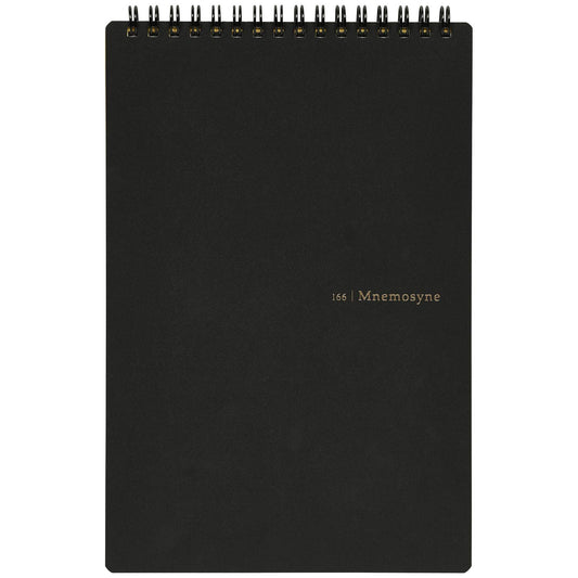 Maruman Mnemosyne Lined Notebook- Vertical A5, 5.83" x 8.27", 70 Sheets / 140 Pages, 7mm College Ruled With Center Line Journal, Perforated Pages & Wire-Bound to Lay Flat, Black, Made in Japan
