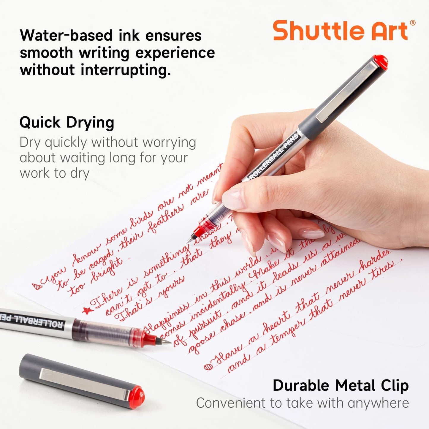 Shuttle Art RollerBall Pens, 25 Pack Black Fine Point Roller Ball Pens, 0.5mm Liquid Ink Pens for Writing Journaling Taking Notes School Office