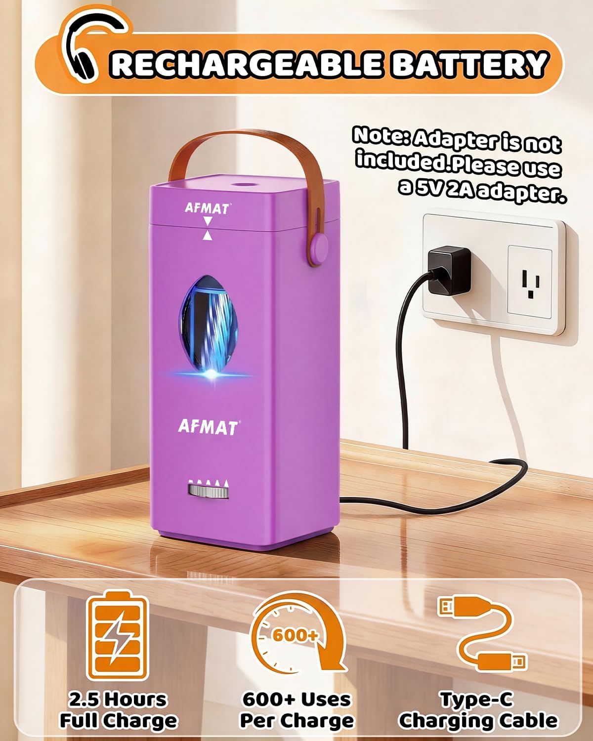 AFMAT Electric Pencil Sharpener, Rechargeable & Cordless, Fully Automatic Pencil Sharpener for Classroom, Auto in & Out, 5 Sharpness Modes, Heavy Duty Sharpeners for 6-12mm No.2/Jumbo Pencils PSC7