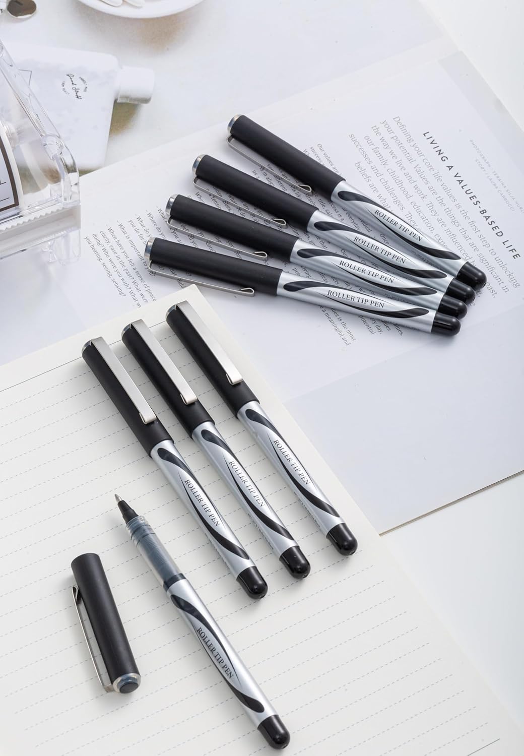 Liquid Ink Rollerball Pens, 0.7mm Medium Point Tip, Rolling pen for Drawing, Journaling and Smooth Writing - Pack of 8
