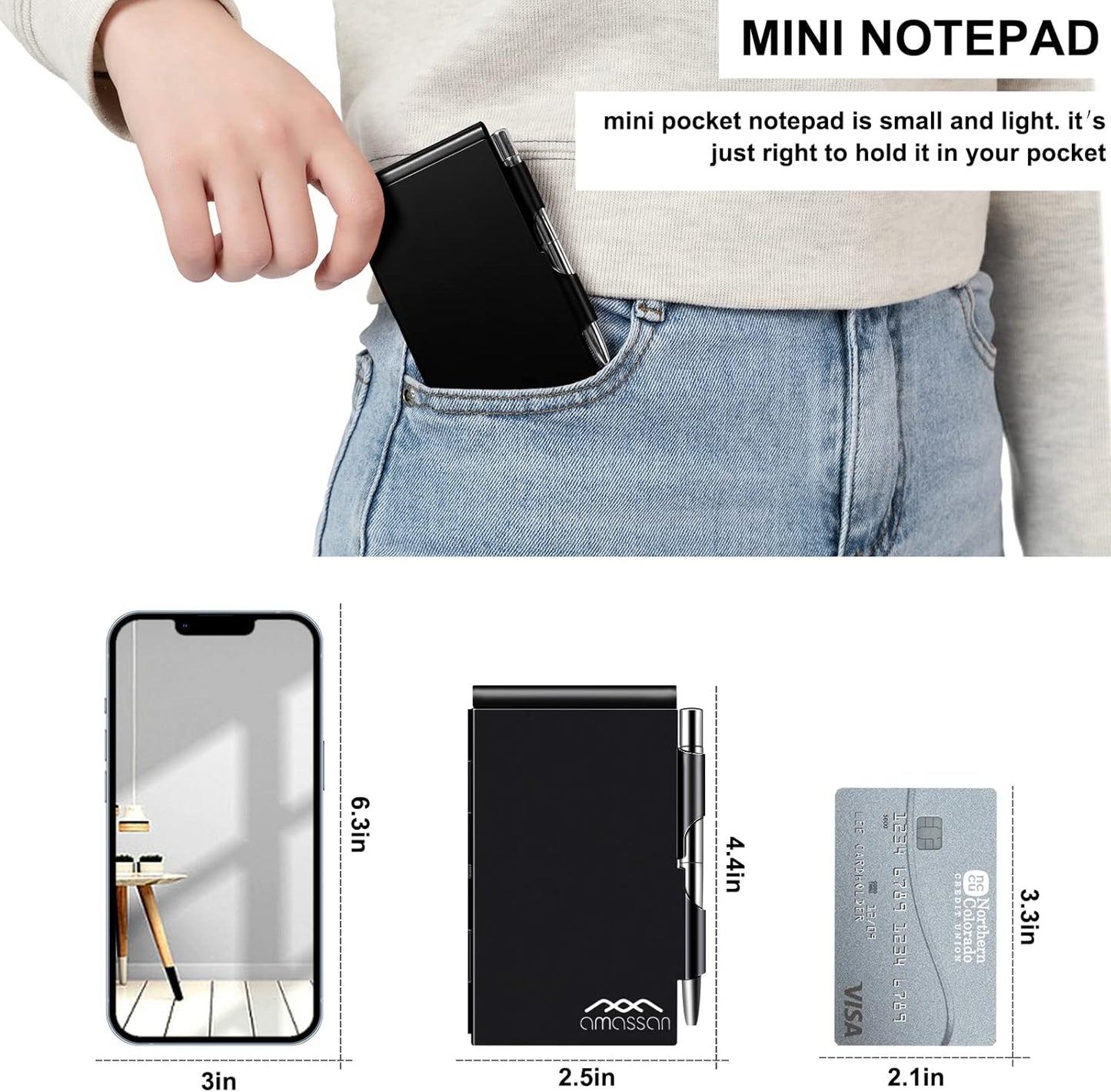 amassan Metal Small Notebook, Mini Notepad, Small Pocket Notepad Aluminum Note Case with Mini Metal Pen and 60-Page Sheets - Memo Books Note Pads(Gold)
