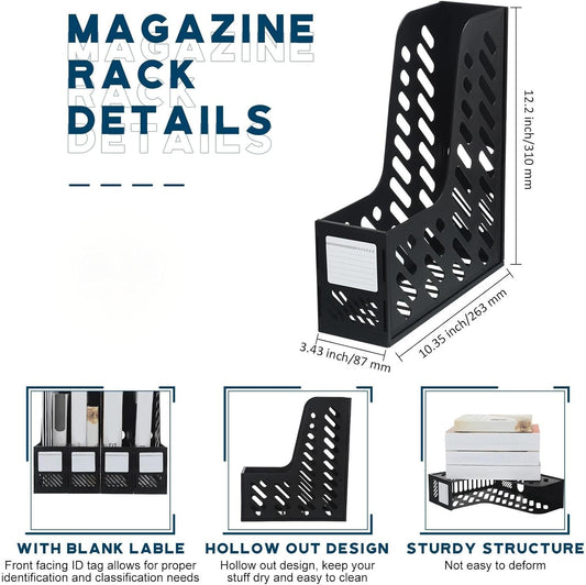 Glenmal 6 Pcs Plastic Magazine File Holder Collapsible Vertical Magazine Rack Holder Desk Folder Organizers Binder for Home Office School Desktops Aesthetic Storage Accessories(Black)
