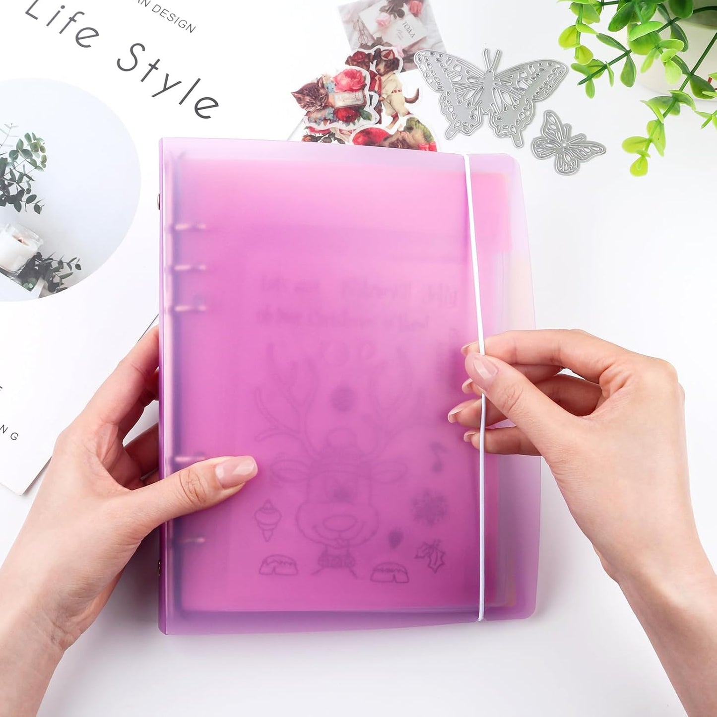 A4 4-Holes Round Ring View Binders Plastic Cover, Refillable Notebook Journal Binder File Folder, Loose Leaf Sheet Protector/DIY Scrapbooking/Binder Cover Protector (Purple)
