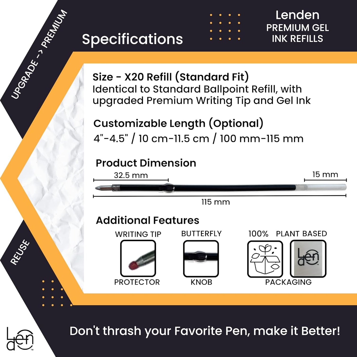 Pack of 12 Gel Ink Refill for Retractable Pens, Medium Tip Point 0.7mm, Black Ink, Fits Retractable Pen, Universal Size Refill, 115mm/11.5cm/4.5 inches (Black, 115mm)