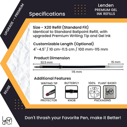 Pack of 12 Gel Ink Refill for Retractable Pens, Medium Tip Point 0.7mm, Black Ink, Fits Retractable Pen, Universal Size Refill, 115mm/11.5cm/4.5 inches (Black, 115mm)