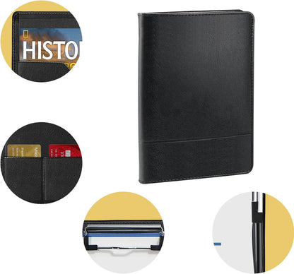 Small Clipboard Padfolio/Portfolio A5 Binder for Writing Pad Refillable 5 x 8 Note Pad, Faux Leather Clipboard Folder Junior Size Portfolio Organizer Folio Clip Board,Black