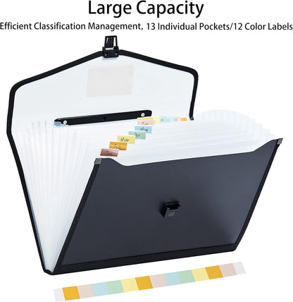 Leagl Size 13-Pockets Expanding File Folder with Handle, Plastic Accordion Filling File Folder Expandable Monthly Portable Paper Document Organizer for Office School & Home (Green)